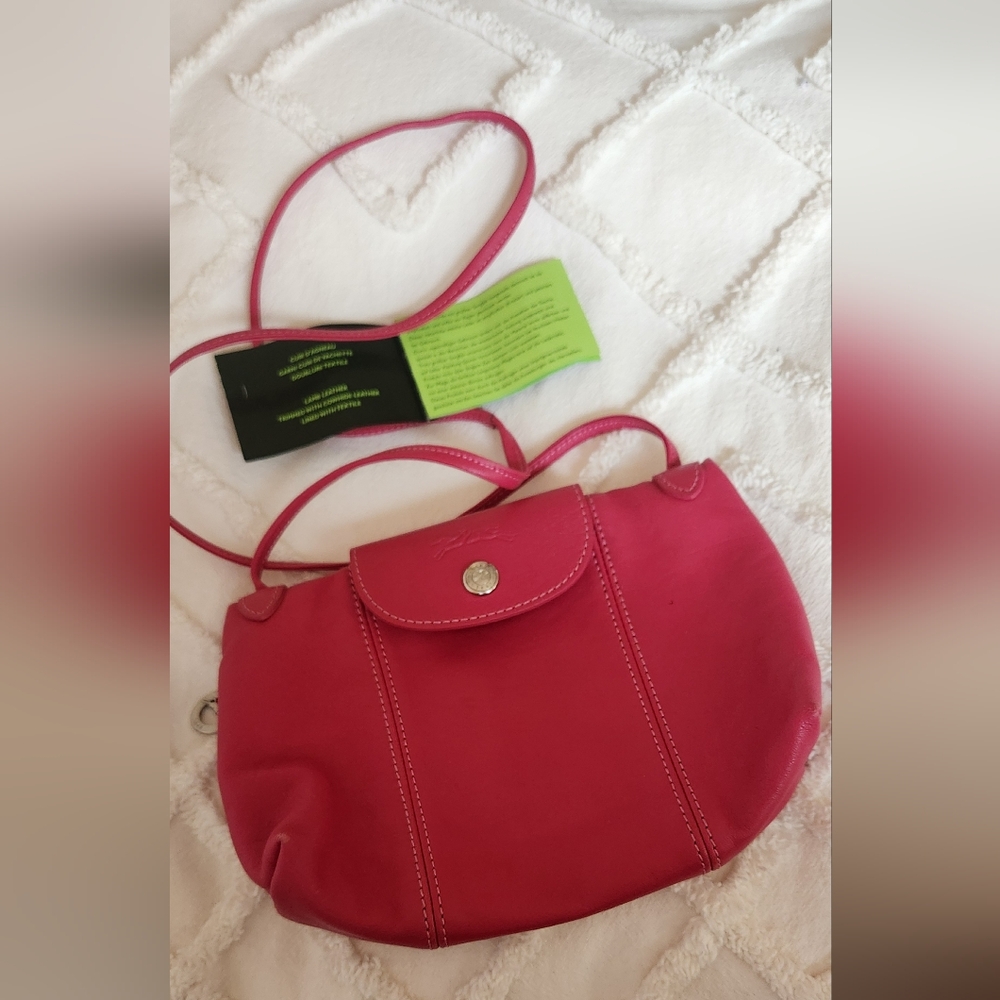 Longchamp Le Pliage Cuir Mini Crossbody - Hot Pink